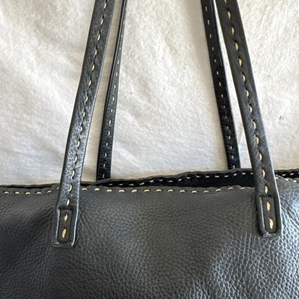 Vintage Carla Mancini Black Leather Single Stitch Tote Shoulder Purse Hobo Bag